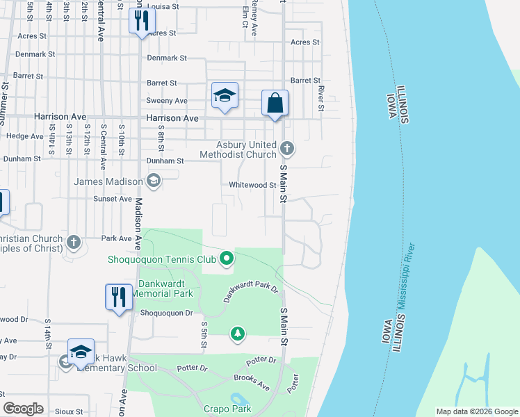 map of restaurants, bars, coffee shops, grocery stores, and more near 2440 South 3rd Street in Burlington