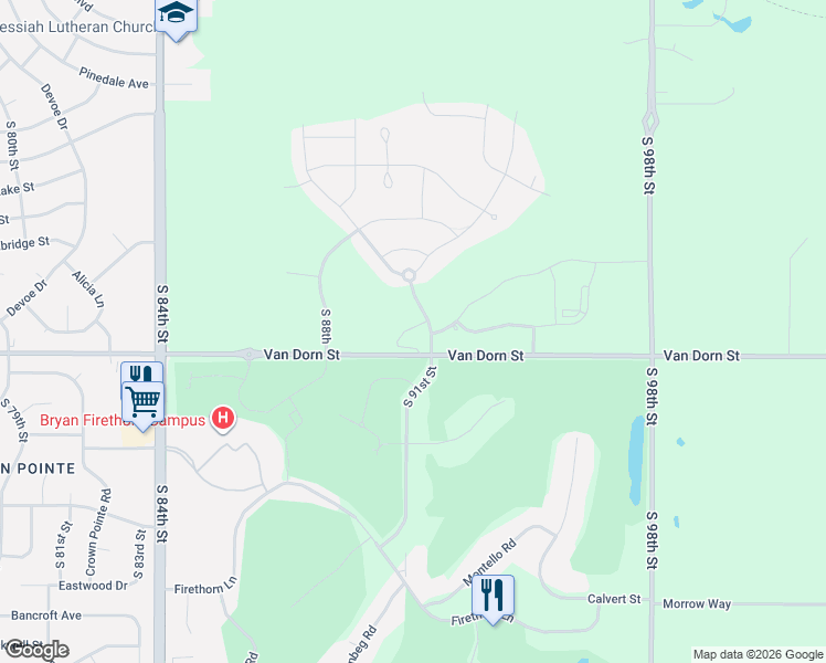 map of restaurants, bars, coffee shops, grocery stores, and more near 9080 Van Dorn Street in Lincoln