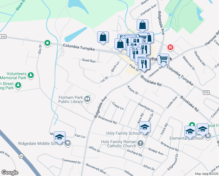 map of restaurants, bars, coffee shops, grocery stores, and more near 4 Genung Court in Florham Park