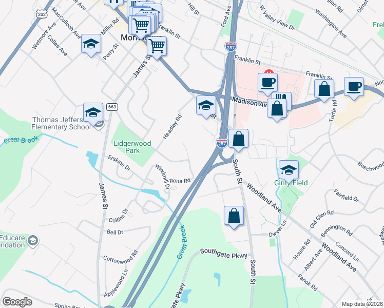 map of restaurants, bars, coffee shops, grocery stores, and more near 19 Paula Court in Morristown