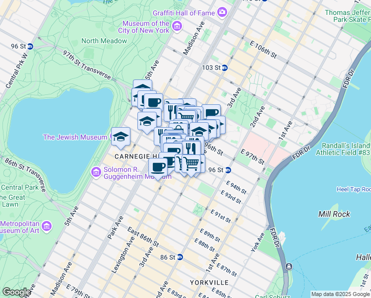 map of restaurants, bars, coffee shops, grocery stores, and more near in New York