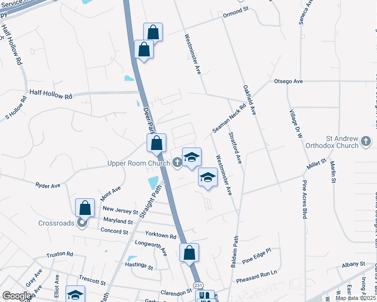 map of restaurants, bars, coffee shops, grocery stores, and more near 116 Joseph Lane in Dix Hills