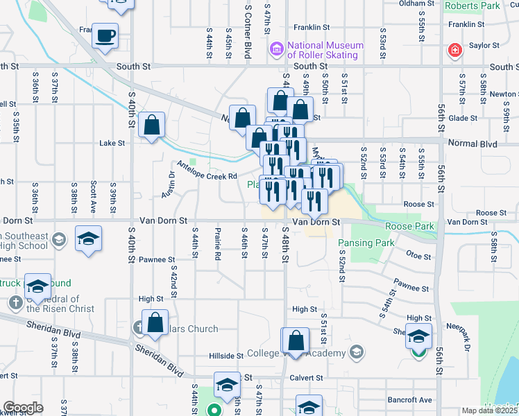 map of restaurants, bars, coffee shops, grocery stores, and more near 4625 Eden Circle in Lincoln