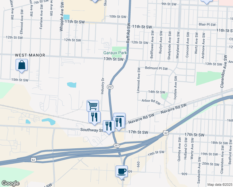 map of restaurants, bars, coffee shops, grocery stores, and more near in Canton