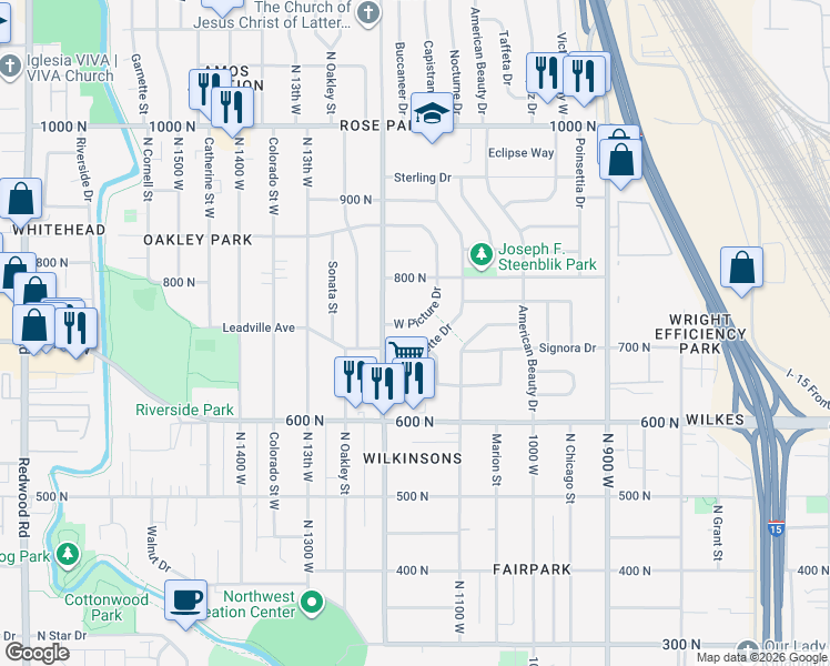 map of restaurants, bars, coffee shops, grocery stores, and more near 1143 West Picture Drive in Salt Lake City