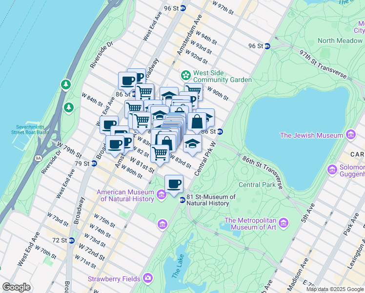 map of restaurants, bars, coffee shops, grocery stores, and more near in New York