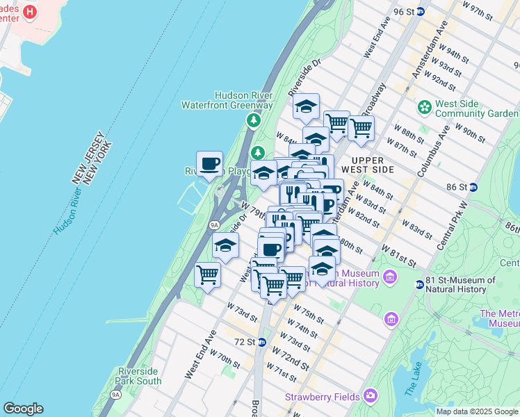 map of restaurants, bars, coffee shops, grocery stores, and more near in New York