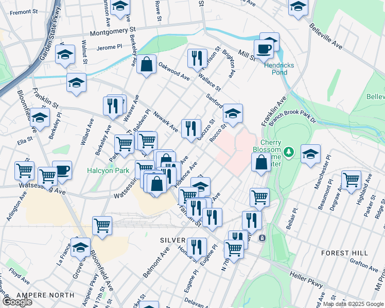 map of restaurants, bars, coffee shops, grocery stores, and more near 64 Naples Avenue in Belleville