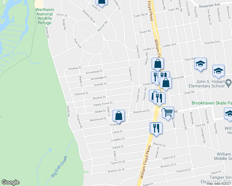 map of restaurants, bars, coffee shops, grocery stores, and more near 35 Musket Drive in Shirley