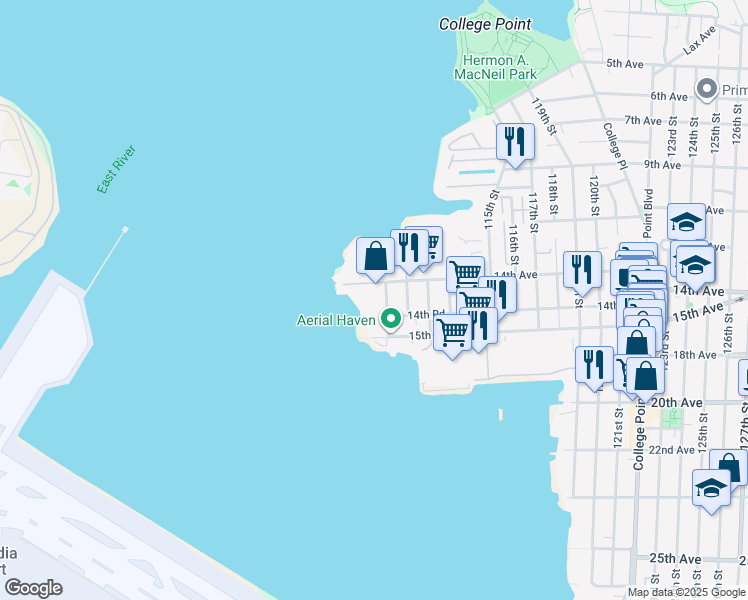 map of restaurants, bars, coffee shops, grocery stores, and more near 14-17 110th Street in Queens