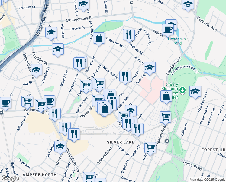 map of restaurants, bars, coffee shops, grocery stores, and more near 37 Salter Place in Belleville