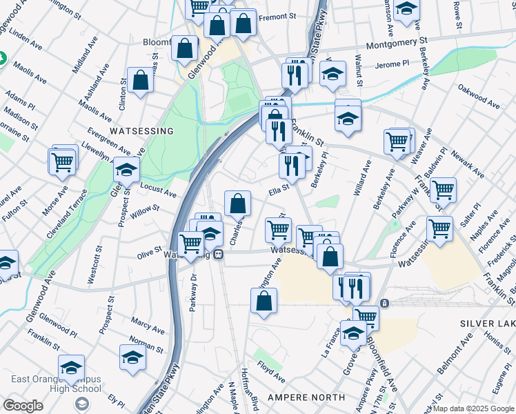 map of restaurants, bars, coffee shops, grocery stores, and more near 60 Ella St in Bloomfield