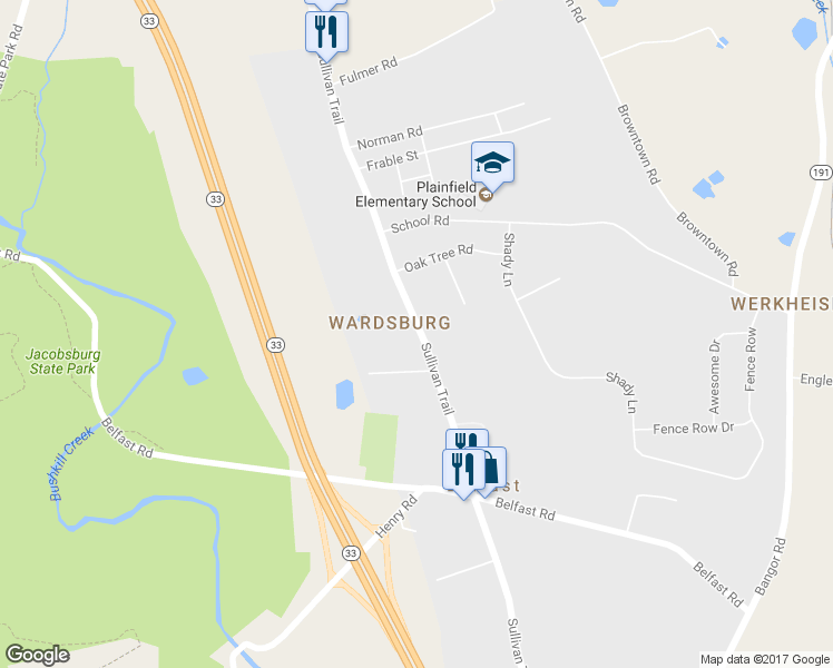 map of restaurants, bars, coffee shops, grocery stores, and more near 5952 Sullivan Trail in Nazareth