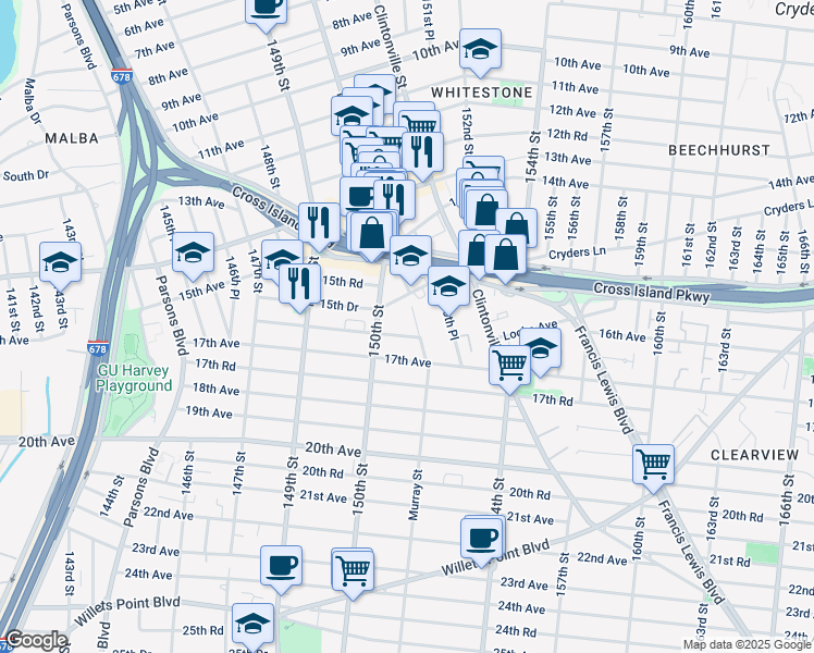 map of restaurants, bars, coffee shops, grocery stores, and more near in Queens