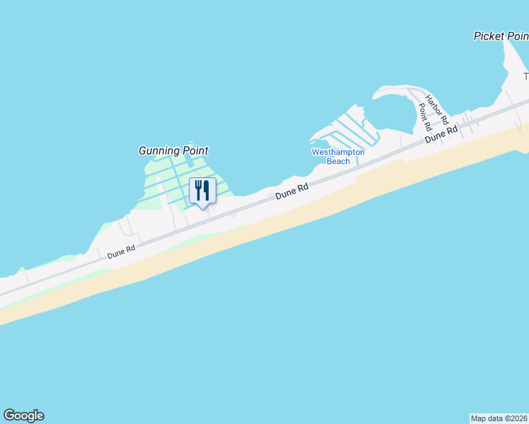 map of restaurants, bars, coffee shops, grocery stores, and more near 525 Dune Road in Westhampton Beach