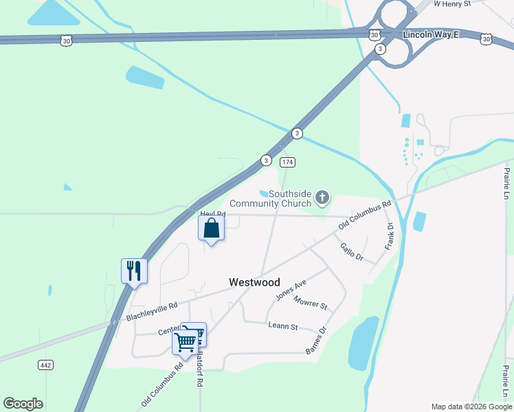 map of restaurants, bars, coffee shops, grocery stores, and more near 959 Heyl Road in Wooster