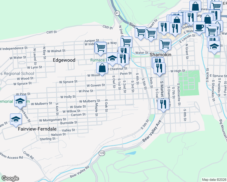 map of restaurants, bars, coffee shops, grocery stores, and more near 826 West Pine Street in Fairview-Ferndale