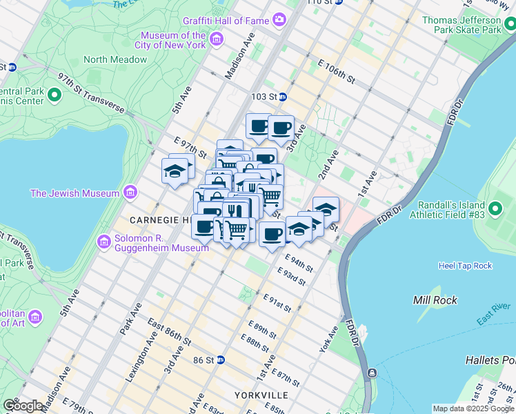 map of restaurants, bars, coffee shops, grocery stores, and more near in New York