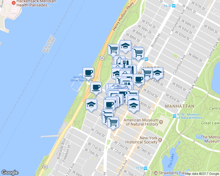 map of restaurants, bars, coffee shops, grocery stores, and more near in New York