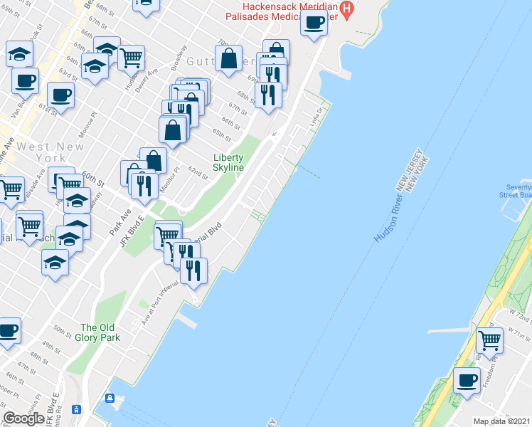 map of restaurants, bars, coffee shops, grocery stores, and more near 404 Newburgh Court in West New York