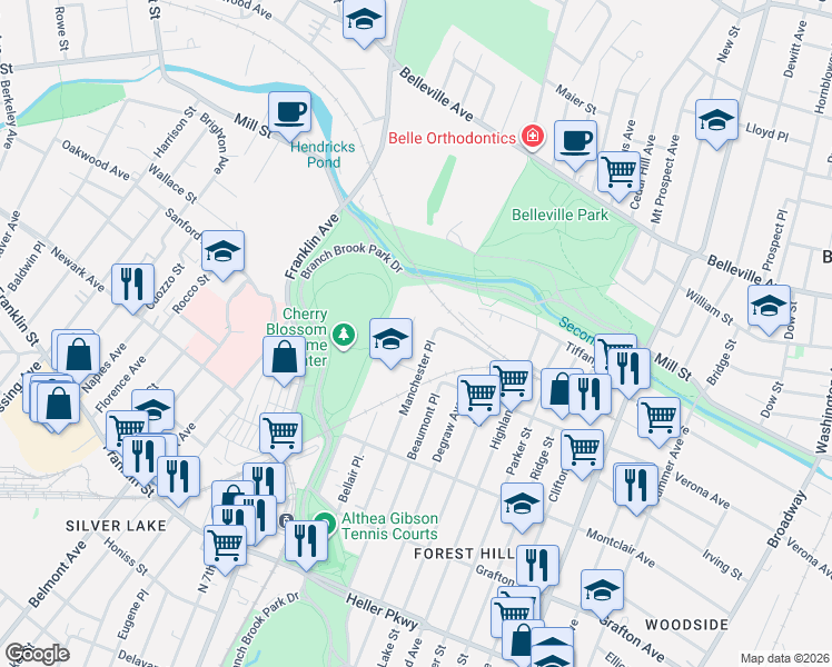 map of restaurants, bars, coffee shops, grocery stores, and more near 149 Bellair Place in Newark