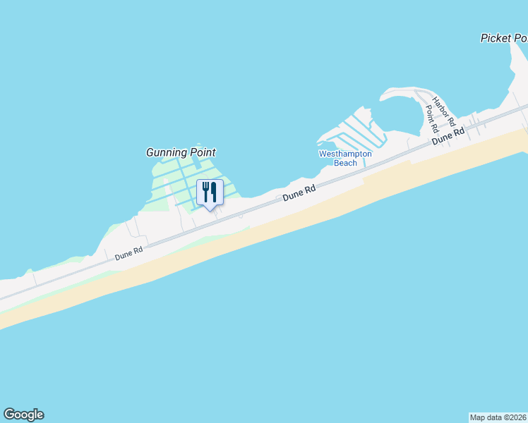 map of restaurants, bars, coffee shops, grocery stores, and more near 525 Dune Road in Westhampton Beach