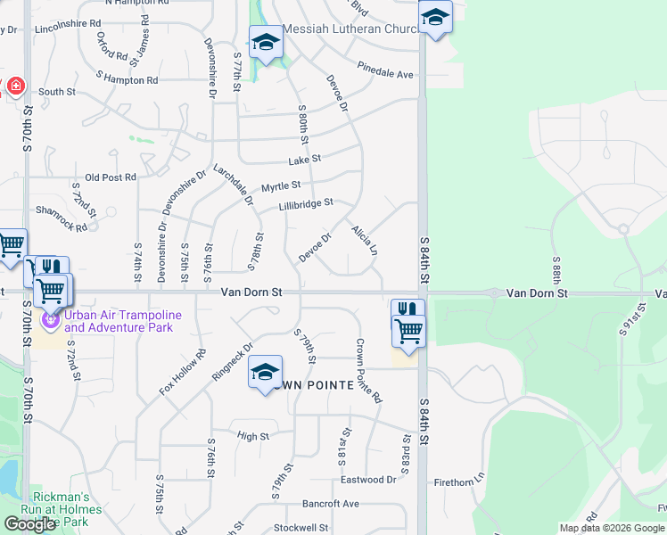 map of restaurants, bars, coffee shops, grocery stores, and more near 8030 Arrow Ridge Road in Lincoln
