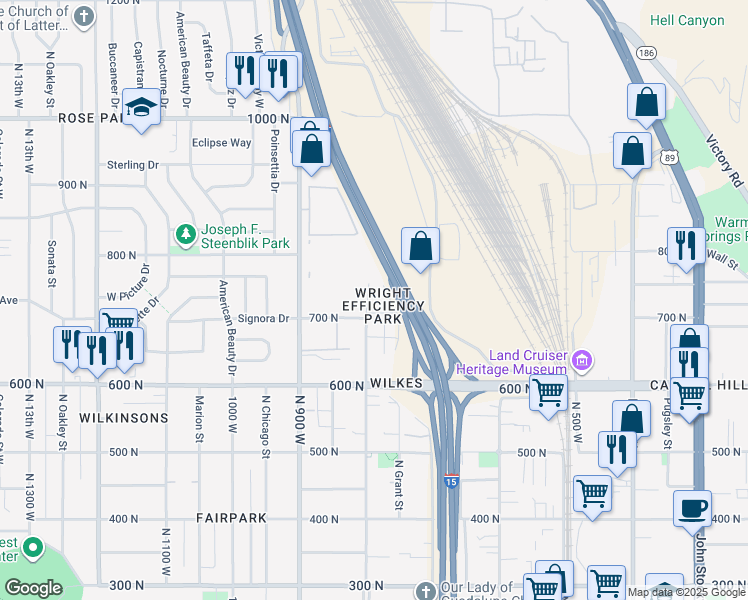 map of restaurants, bars, coffee shops, grocery stores, and more near 728 North 8th West in Salt Lake City