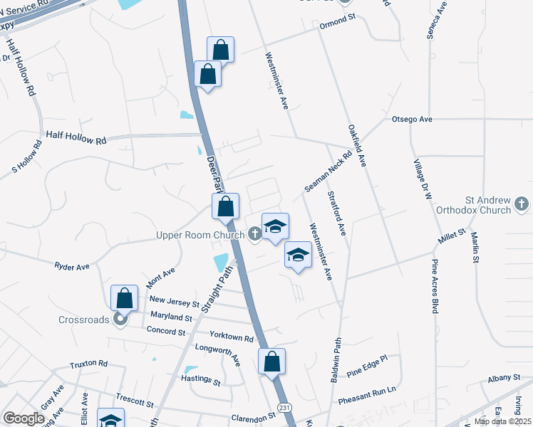 map of restaurants, bars, coffee shops, grocery stores, and more near 116 Joseph Lane in Dix Hills