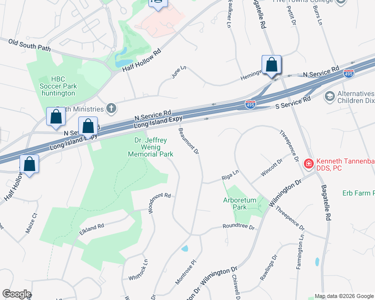 map of restaurants, bars, coffee shops, grocery stores, and more near 10 Beaumont Drive in Melville