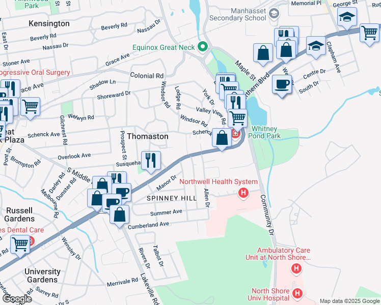 map of restaurants, bars, coffee shops, grocery stores, and more near 825 Lee Avenue in Great Neck