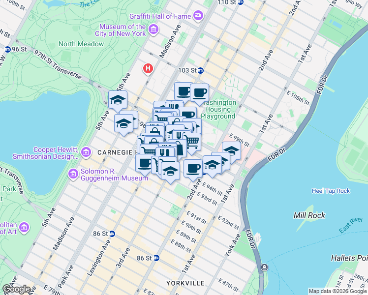 map of restaurants, bars, coffee shops, grocery stores, and more near in New York