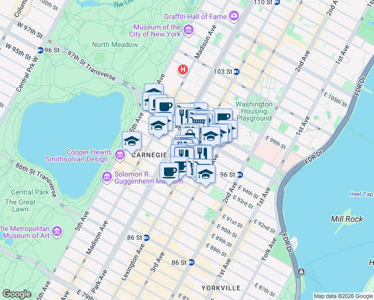 map of restaurants, bars, coffee shops, grocery stores, and more near in New York