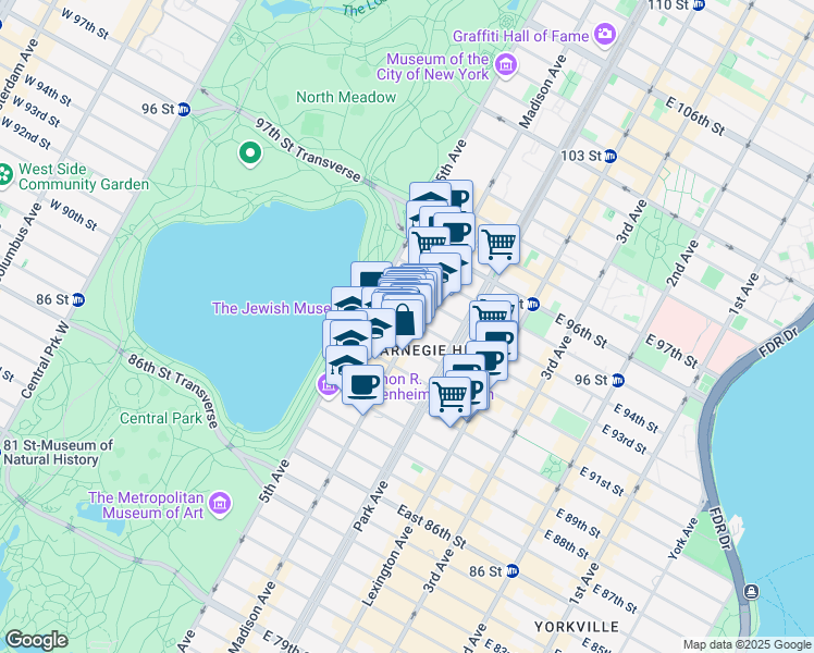 map of restaurants, bars, coffee shops, grocery stores, and more near in New York