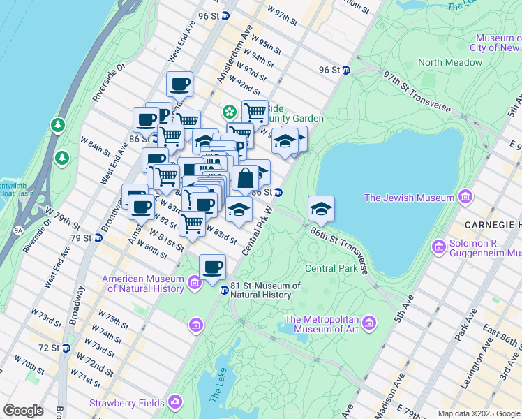 map of restaurants, bars, coffee shops, grocery stores, and more near in New York