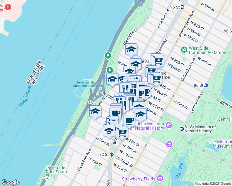 map of restaurants, bars, coffee shops, grocery stores, and more near in New York