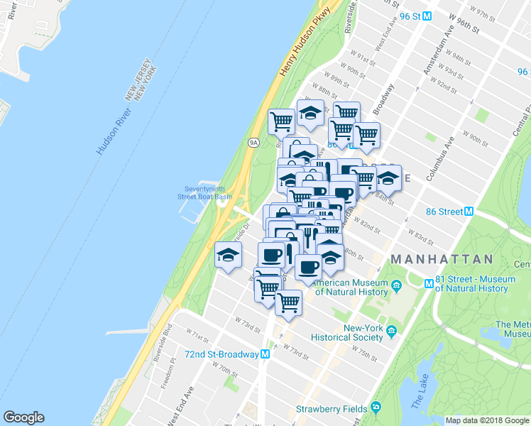 map of restaurants, bars, coffee shops, grocery stores, and more near in New York