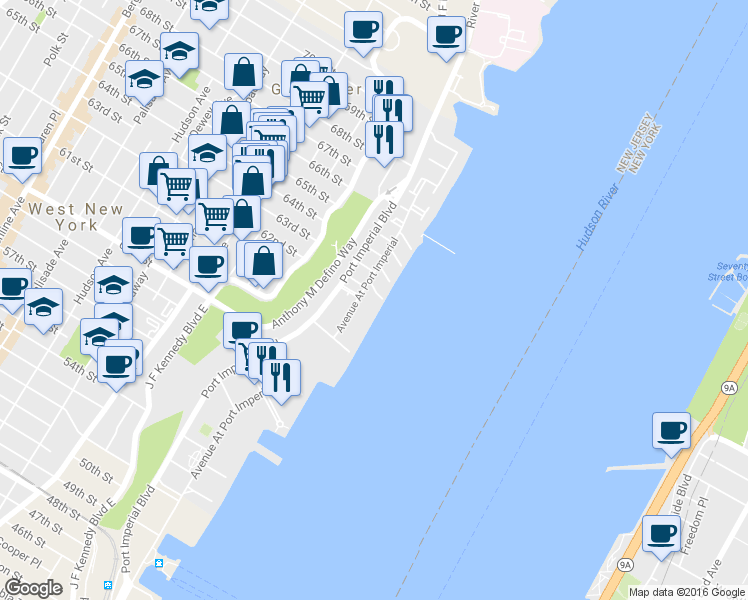 map of restaurants, bars, coffee shops, grocery stores, and more near 404 Newburgh Court in West New York
