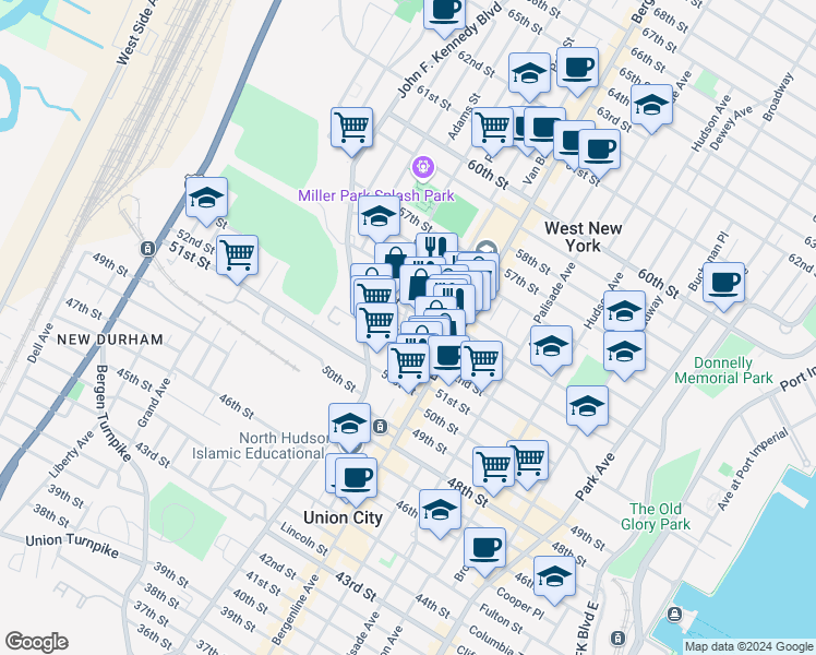 map of restaurants, bars, coffee shops, grocery stores, and more near 508 52nd Street in West New York