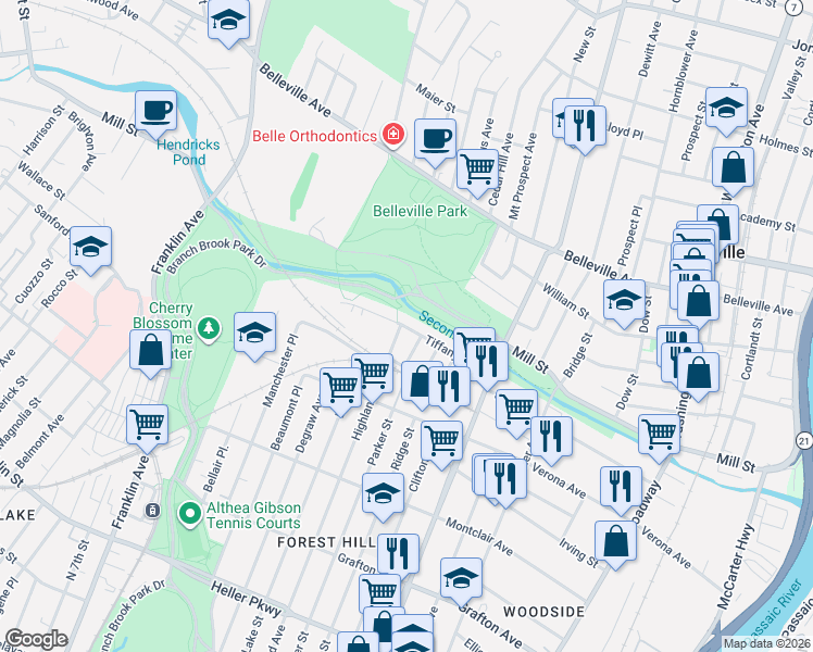 map of restaurants, bars, coffee shops, grocery stores, and more near 71 Tiffany Boulevard in Newark