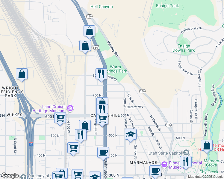 map of restaurants, bars, coffee shops, grocery stores, and more near 254 Fern Avenue in Salt Lake City