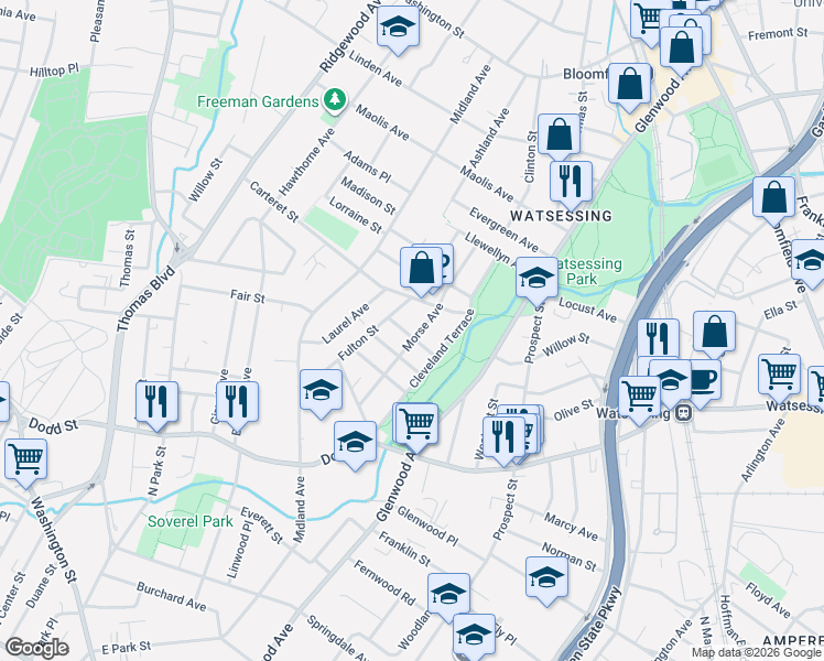 map of restaurants, bars, coffee shops, grocery stores, and more near 24 Morse Avenue in Bloomfield