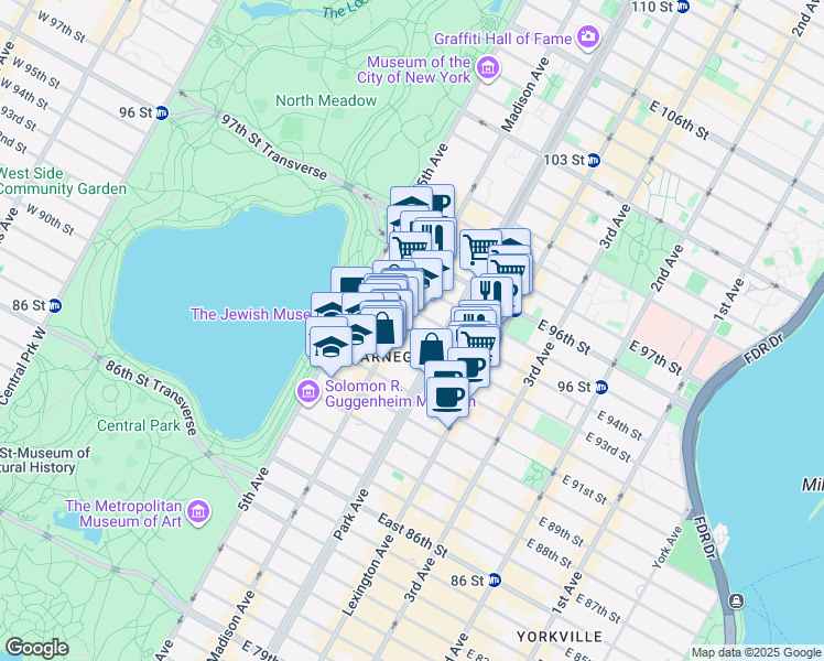 map of restaurants, bars, coffee shops, grocery stores, and more near in New York