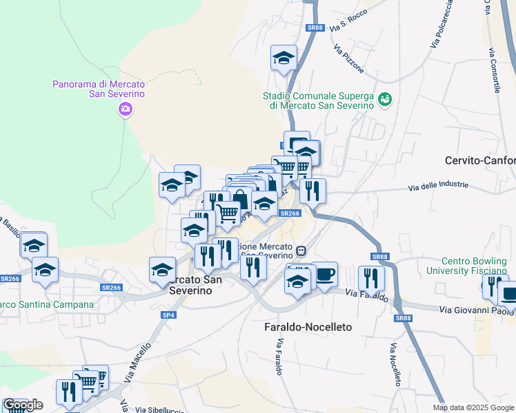 map of restaurants, bars, coffee shops, grocery stores, and more near 1-3 Piazza XX Settembre in Mercato San Severino