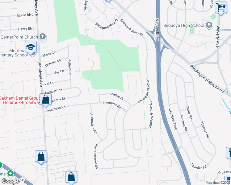 map of restaurants, bars, coffee shops, grocery stores, and more near 39 Joanne Drive in Holbrook