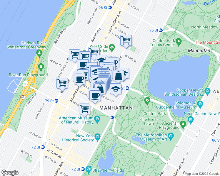 map of restaurants, bars, coffee shops, grocery stores, and more near in New York