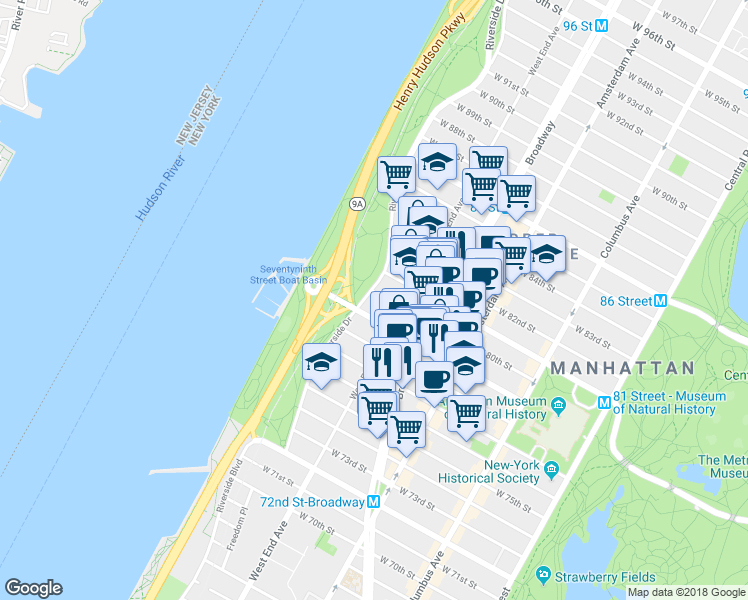 map of restaurants, bars, coffee shops, grocery stores, and more near in New York