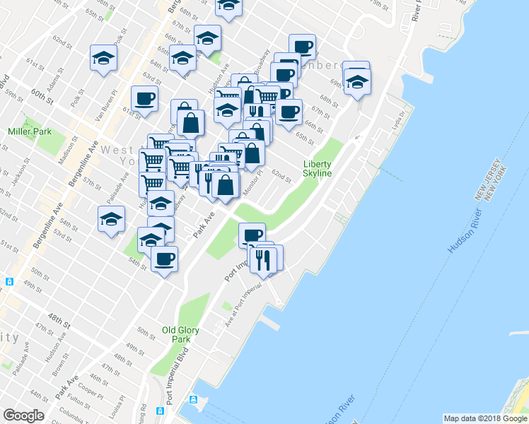 map of restaurants, bars, coffee shops, grocery stores, and more near 6040 Be Aka Ken Boulevard East in West New York