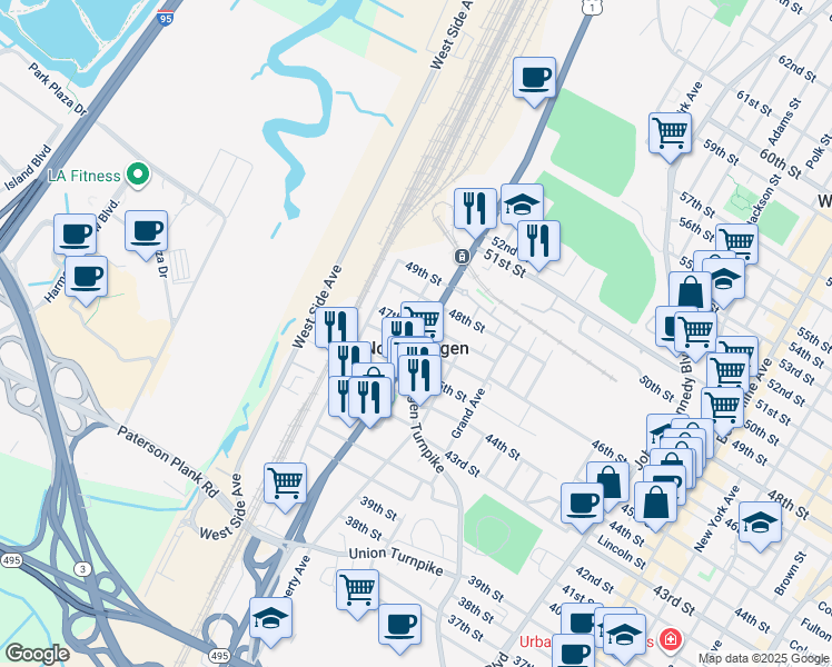 map of restaurants, bars, coffee shops, grocery stores, and more near in North Bergen