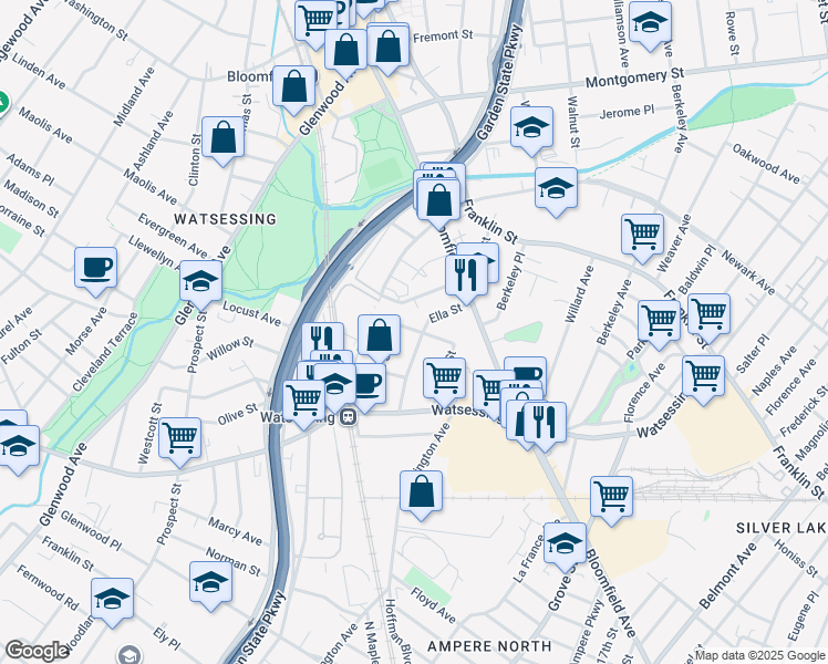 map of restaurants, bars, coffee shops, grocery stores, and more near 60 Ella Street in Bloomfield